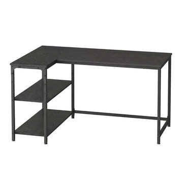 L-vormig bureau met opbergruimte, verstelbare plank | Zwart | 120x80x76 cm