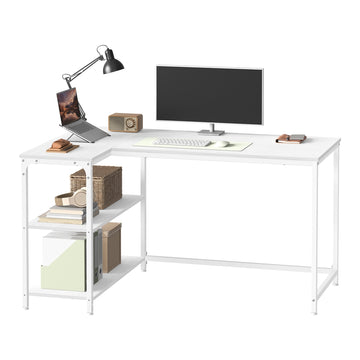 L-vormig bureau met opbergruimte en verstelbare plank | Wit | 120x80x76 cm