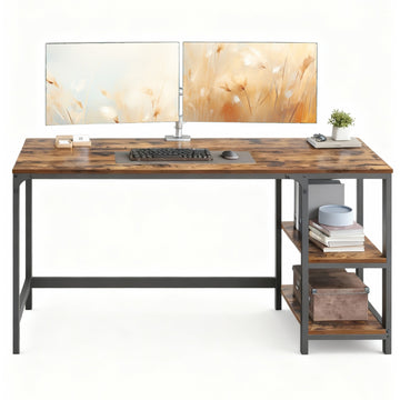 Bureau, pc-bureau, schrijftafel | Vintagebruin-Zwart | 140x60x75 cm
