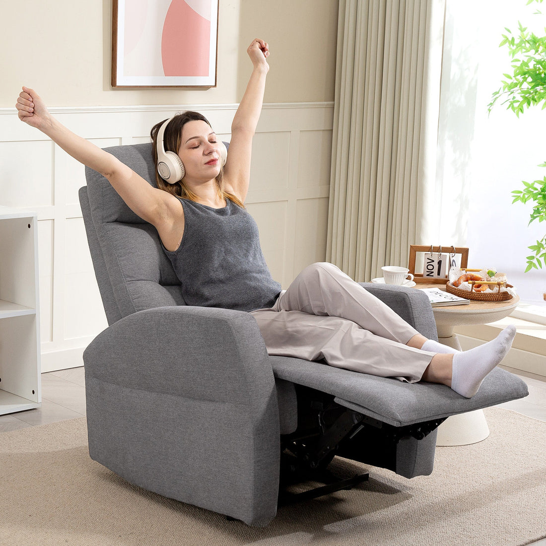 Verstellbarer Relaxsessel, grauer Sessel | Farbe: Grau | Abmessungen: 76x93x103 cm