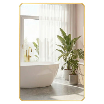 Rechthoekige badkamerspiegel met aluminium frame | Lichtgoud | 91x61 cm