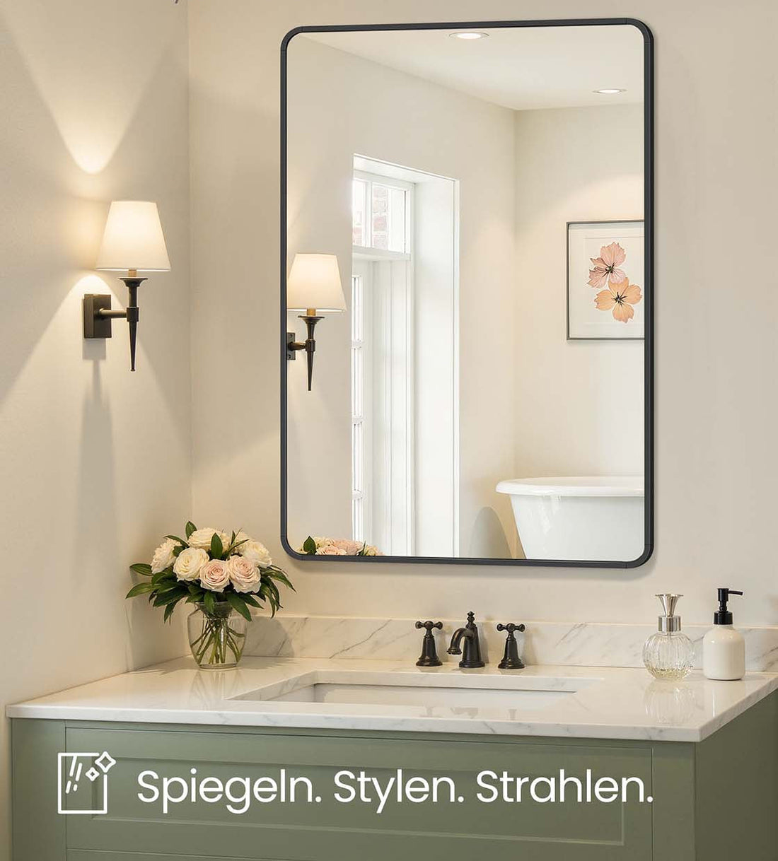 Rechteckiger Wandspiegel - Badezimmerspiegel - Schwarzaluminium - 91 x 61 cm