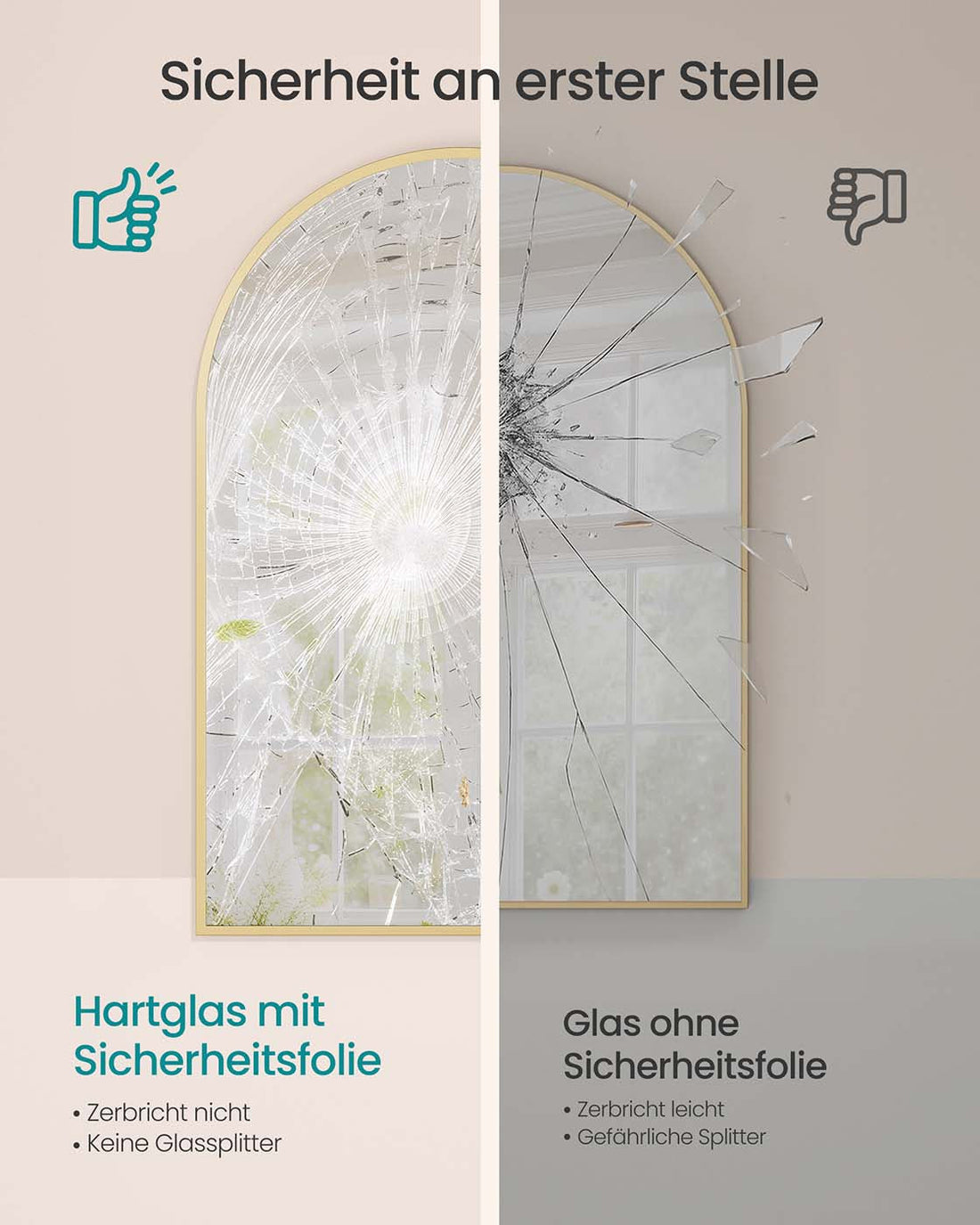 Böjd väggspegel aluminiumram guld 91 x 61 cm