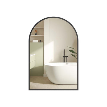 Gebogen wandspiegel zwart aluminium frame 91 x 61 cm