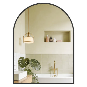Gewelfde badkamerspiegel met aluminium frame | Tintenzwart | 81x61 cm