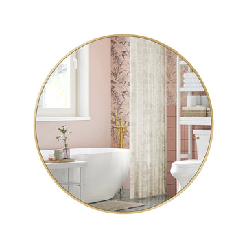 Ronde gouden spiegel - wandspiegel - aluminium frame - zilverglas - 61 cm