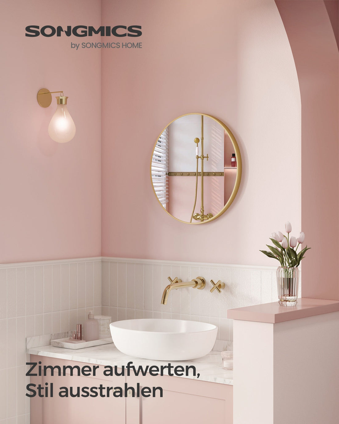 Runder goldener Spiegel – Wandspiegel – Aluminiumrahmen – Silberglas – 61 cm