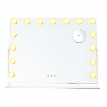 LED cosmeticaspiegel met 15 gloeilampen, 10-voudige vergroting en laadpoort | Wit | 62,5x10x45,8 cm