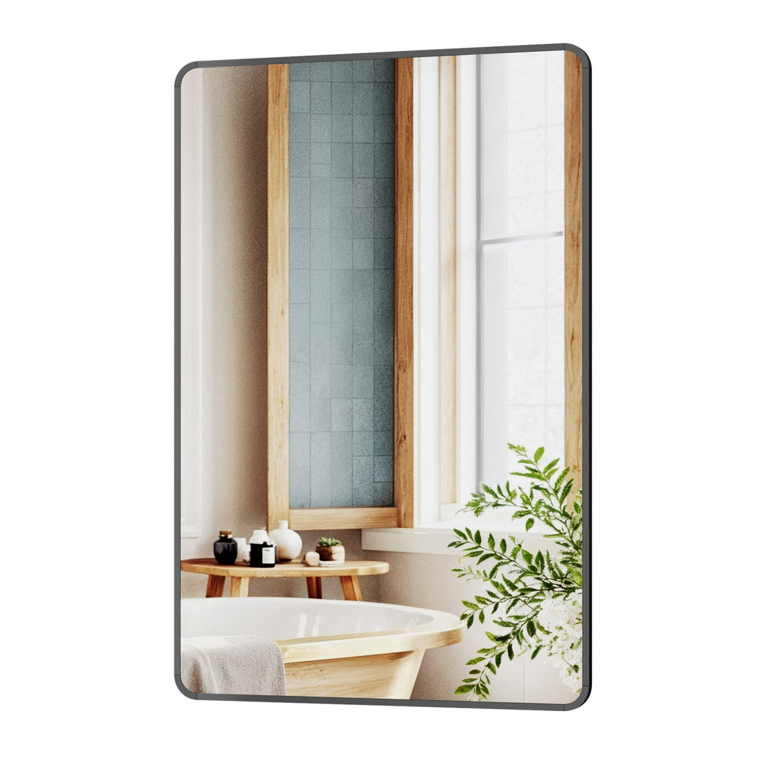 Rechteckiger Badezimmerspiegel mit Aluminiumrahmen und Sicherheitsfolie | Tiefschwarz | 91x61 cm