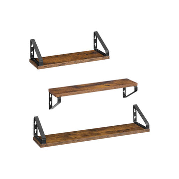 Zwevende wandplanken, set van 3 - rustiek, ruimtebesparend - 12,7 x 60 x 11,2 cm - bruin zwart