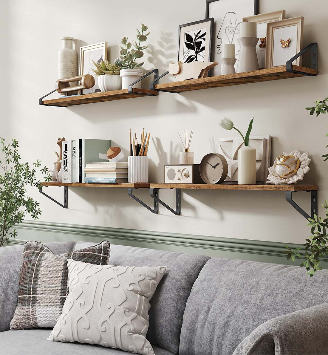 Väggmonterade hyllor – flytande hyllor – robust och snygg – 12,7 x 60 x 11,2 cm – brunsvart