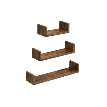 Zwevende wandplanken spaanplaat bruin, 3-delige set, 10 kg, 15x30/45/60 cm
