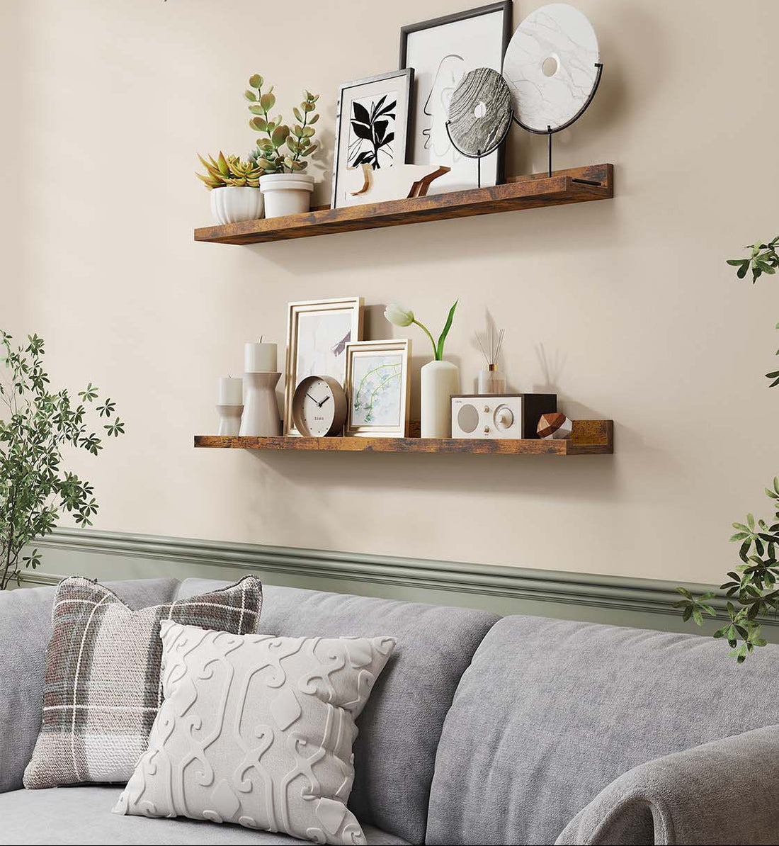 Vägghyllor set om 2 – flytande – 10 x 80 x 5/2 cm – brun MDF