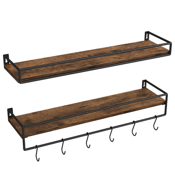 Wandplank 2-delige set met stang | Bruin-zwart | 60x15,5x5 en 60x15,5x9,4 cm