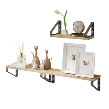 3-delige zwevende wandplank set - bruin/zwart - staal & spaanplaat - 10 kg