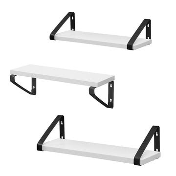 3 wandplanken met 2 bevestigingswijzen | Wit-Zwart | 30x12x11, 35x12x11, 40x12x11 cm
