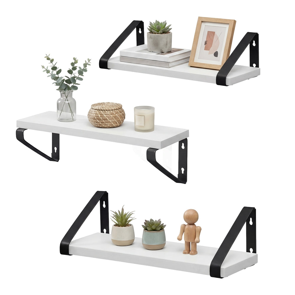 3 Wandregale mit 2 Befestigungsmöglichkeiten | Weiß-Schwarz | 30x12x11, 35x12x11, 40x12x11 cm