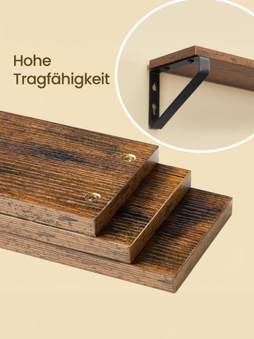 Zwevende wandplanken 3-delig | Bruin-zwart | 40x12,7x11,2 / 50x12,7x11,2 / 60x12,7x11,2 cm