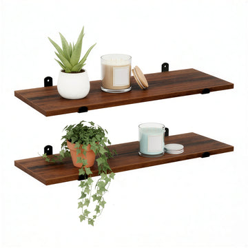 2 Wandplanken in retrostijl | Vintagebruin-Zwart | 60x20x7 cm
