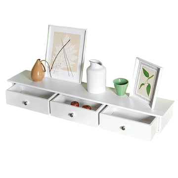 Zwevende wandplank met 3 lades - wit - 80 x 15 x 10 cm