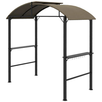 BBQ-paviljoen met zijtafels en 7 haken | Kleur: Khaki | Afmetingen: 110x233x235 cm