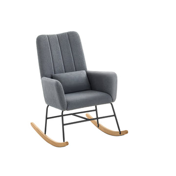 Schommelstoel grijs - fleece fauteuil met armleuningen - 89,5 x 67,5 x 106 cm