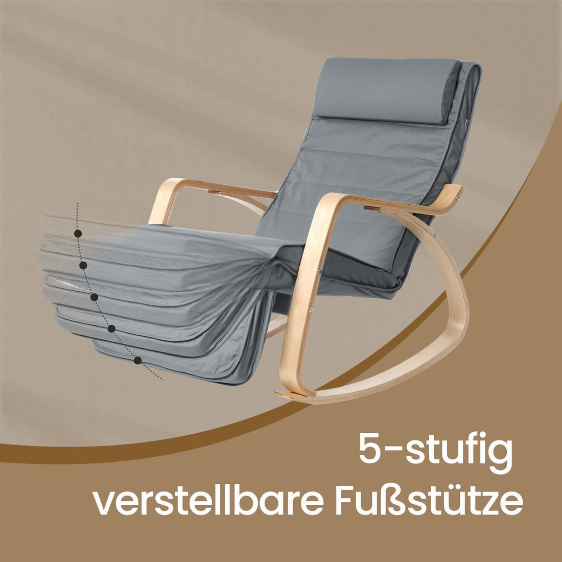 Schaukelstuhl mit 5-fach verstellbarer Fußstütze, Birkenholz, 67 x 115 x 91 cm