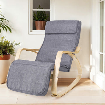 Ergonomische schommelstoel - Berkenhout - Grijze linnenlook - 67 x 115 x 91 cm