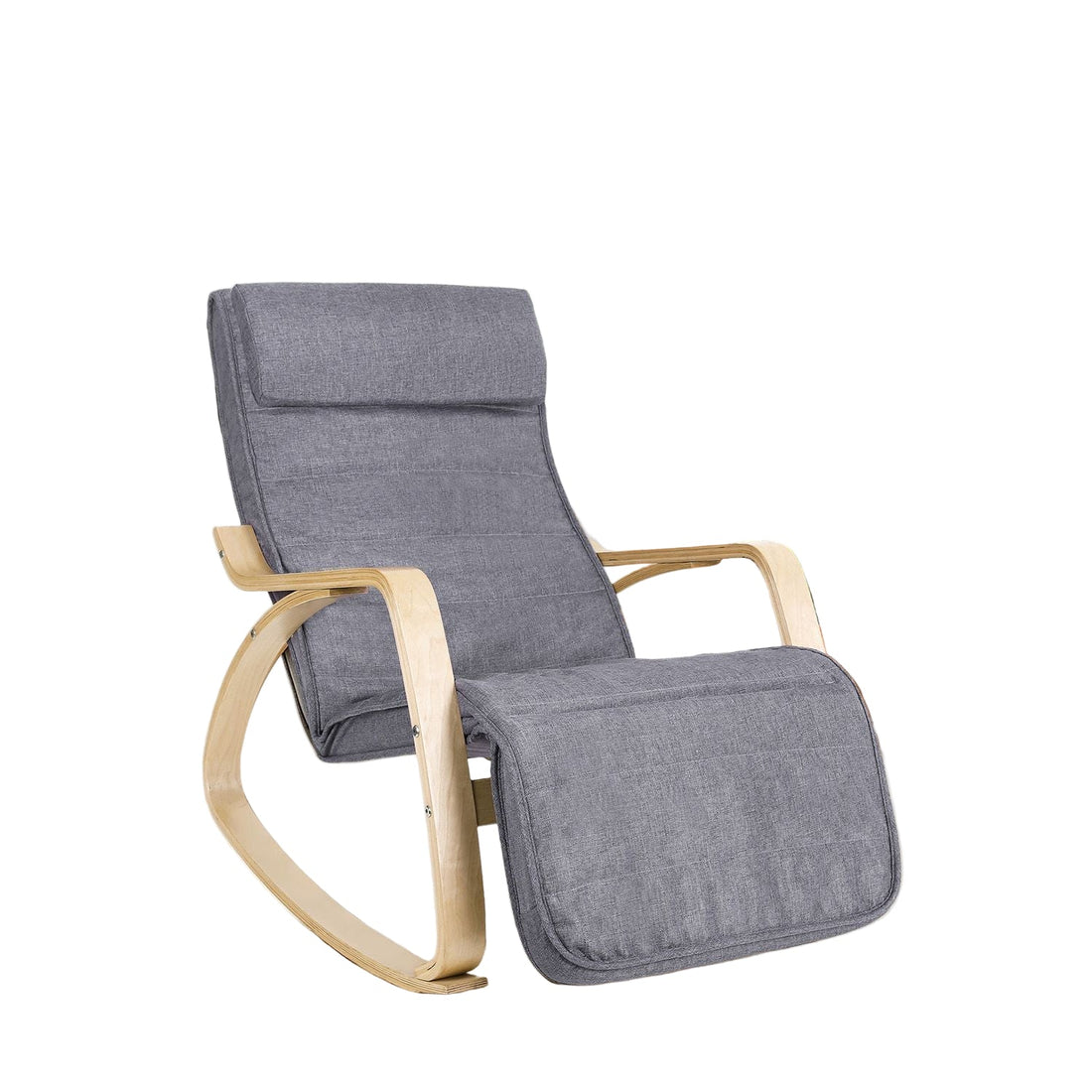 Ergonomischer Schaukelstuhl – Birkenholz – graue Leinenoptik – 67 x 115 x 91 cm
