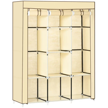Stoffen kledingkast - 2 roedes, 8 planken | Kleur: Beige | Afmetingen: 125x43x162.5 cm