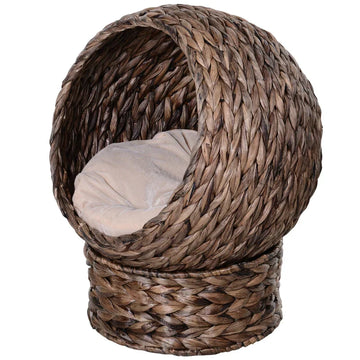 Verhoogd kattenbed van bananenblad | Kleur: Grijs/beige | Afmetingen: 33x42x52 cm