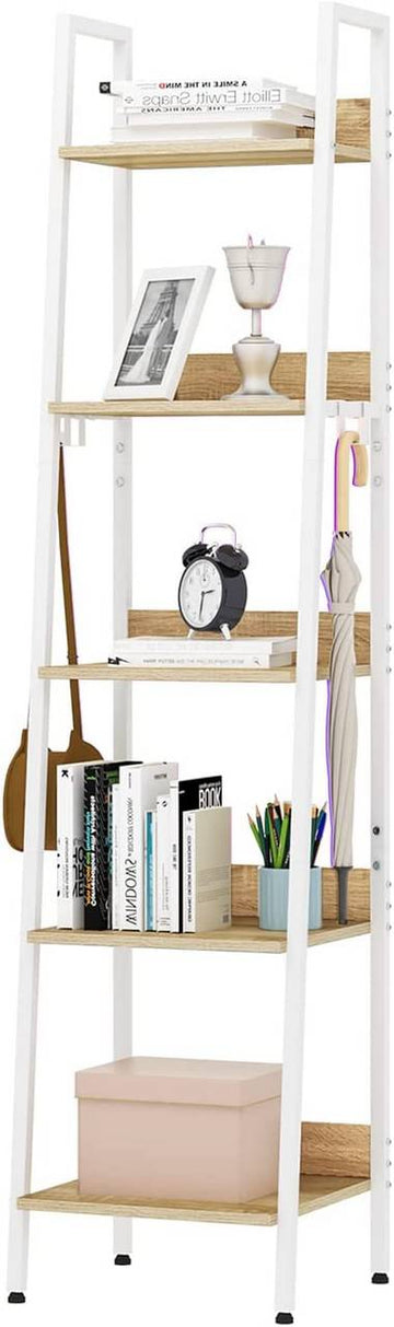 Opbergrek met 5 niveaus en 4 haken | Wit | 40x36x170 cm