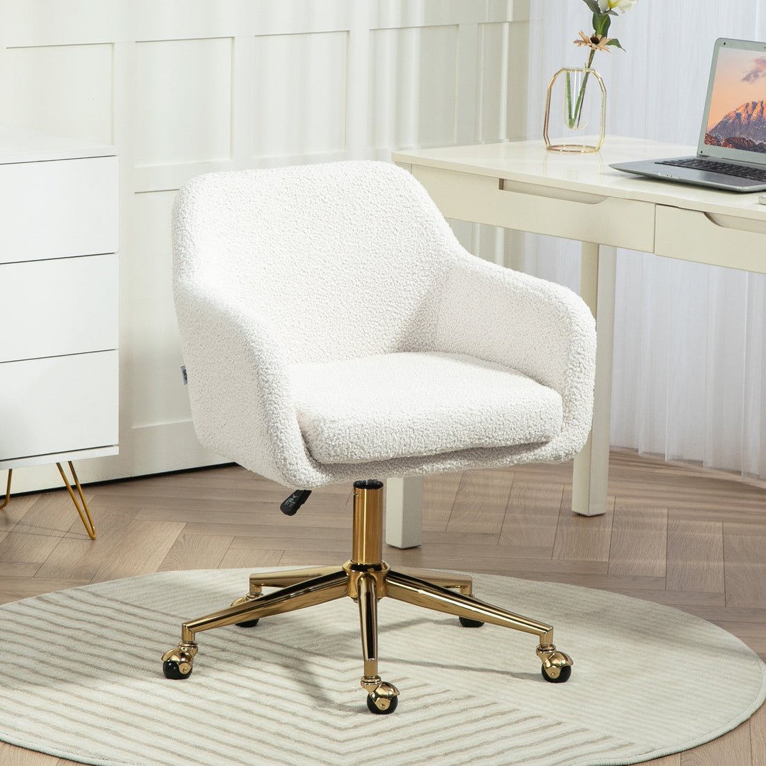 Verstelbare bureaustoel met fluwelen bekleding | Kleur: Wit | Afmetingen: 61x60x79-88 cm
