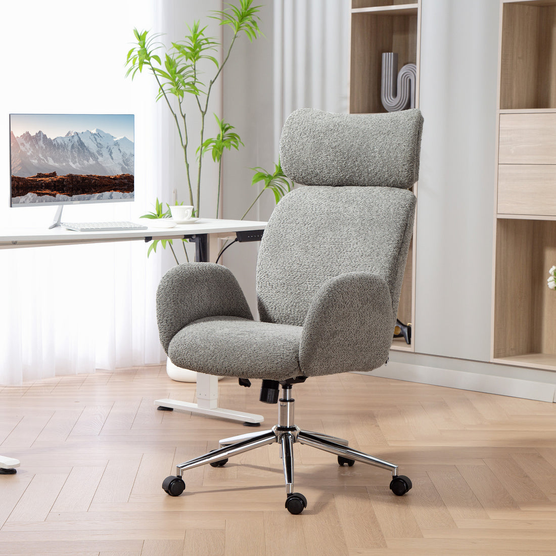 Bürostuhl mit Kopfstütze | Farbe: Dunkelgrau | Maße: 65x75x115-123 cm