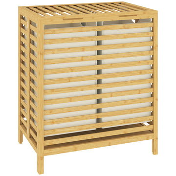 Bamboe wasmand, 2 vakken, 64 l | Kleur: Naturel/crèmewit | Afmetingen: 55x36x64,2 cm