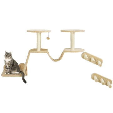 Kattenklimwand - Klimset met krabplank | Kleur: Beige+Crèmewit | Afmetingen: 158x38,5x83 cm