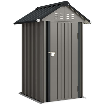 Metalen tuinhuisje met zadeldak en ventilatie | Kleur: Lichtgrijs | Afmetingen: 122x121x192 cm