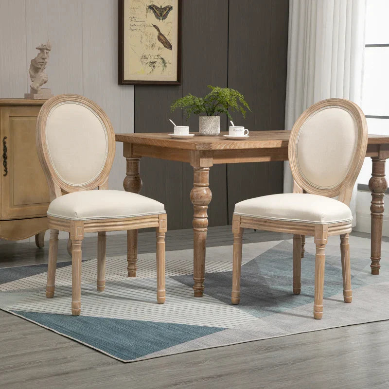 Eetkamerstoelen 2 stuks - Franse stijl | Kleur: crème wit + naturel | Afmetingen: 49x56x96 cm