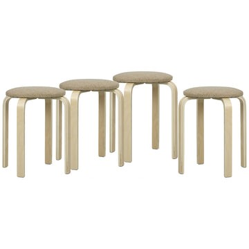 4 stapelbare poefjes - houten krukjes | Kleur: Khaki | Afmetingen: 40x40x45 cm