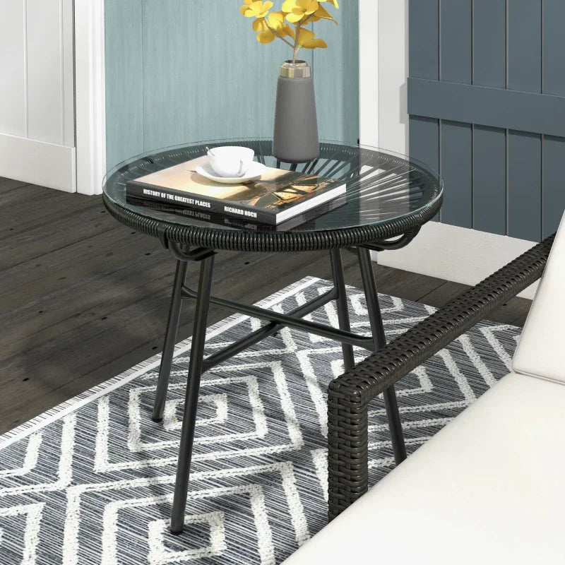 Ronde rotan tuintafel - Boho bijzettafel | Kleur: Zwart | Afmetingen: 50x50x50 cm
