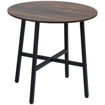 Ronde eettafel Ø80 cm - Houtlook tafel | Kleur: Rustiek bruin, zwart | Afmetingen: 80x80x76 cm