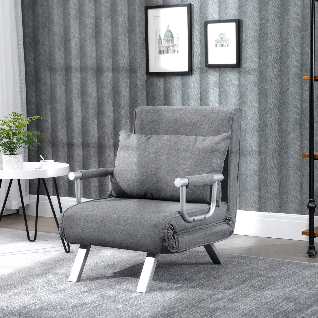 Grauer Sessel mit Liegefunktion und Gästebett | Farbe: Grau | Abmessungen: 69x65x80 cm