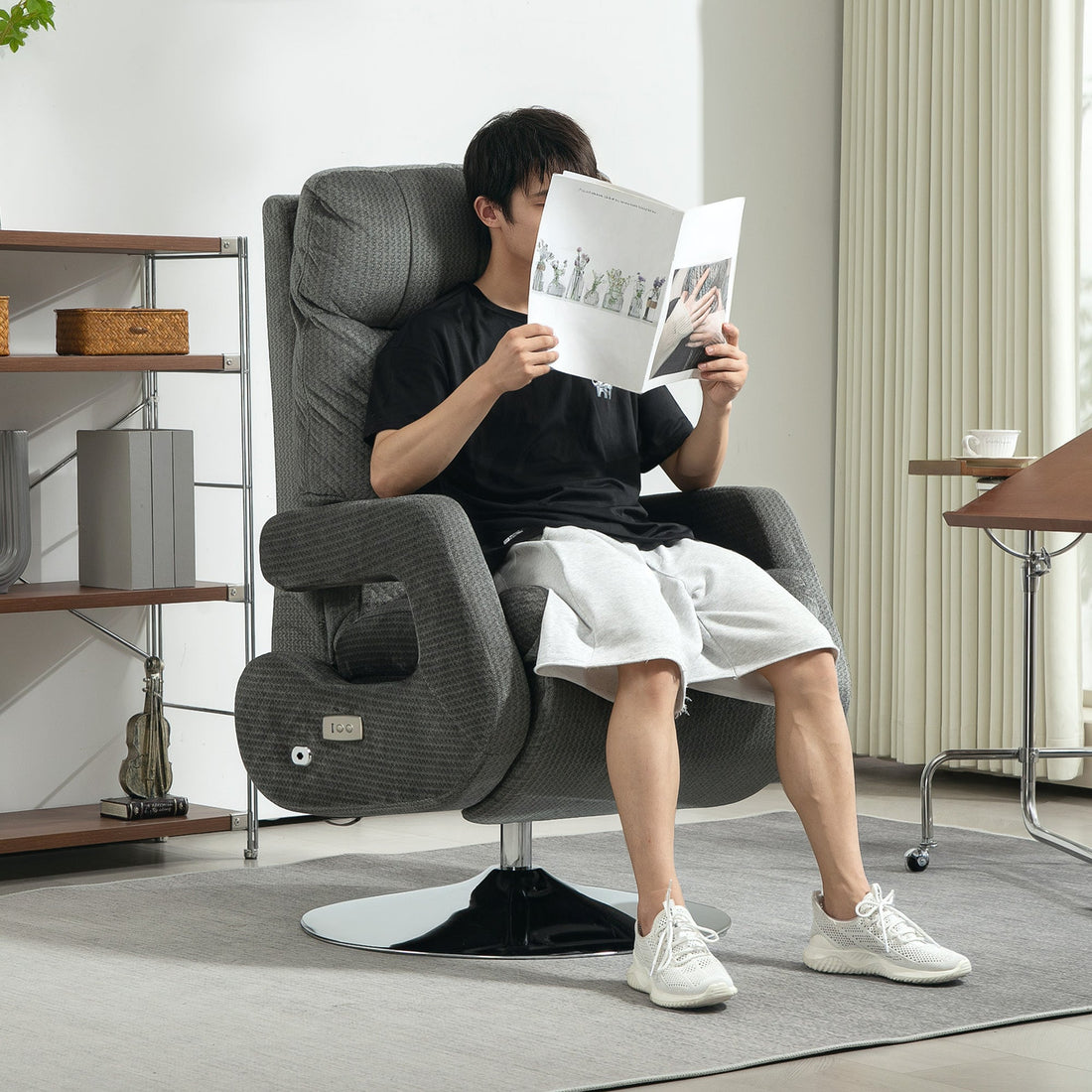 Elektrisk reclinerfåtölj med USB | Färg: Grå | Mått: 69x84x118-124 cm