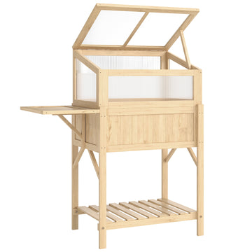 Houten hoogbeet met koude kas en klaptafel | Kleur: Naturholz | Afmetingen: 50x104x120 cm