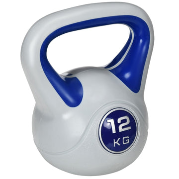 Kettlebell 12 kg voor krachttraining | Kleur: Blauw | Afmetingen: 17x24x28 cm