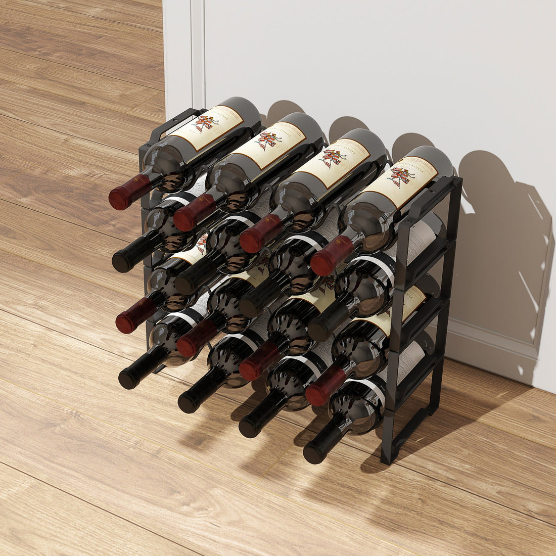 Wijnrek 16 flessen - Metalen rek | Kleur: Zwart | Afmetingen: 42.5x16.5x41 cm
