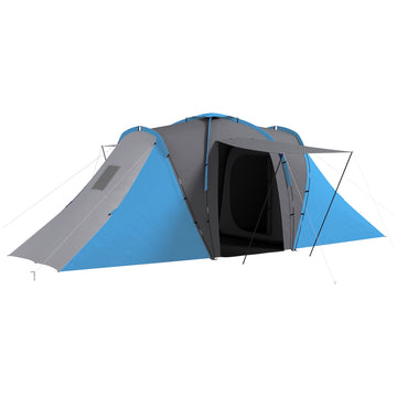 Tunnelkampeertent voor 4 personen met 2 slaapkamers | Kleur: Blauw | Afmetingen: 225x555x190 cm