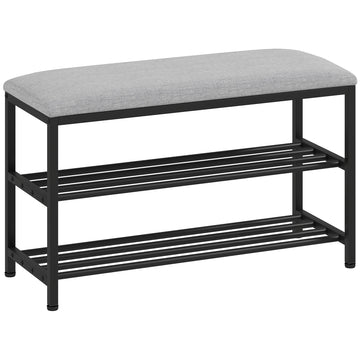Schoenenbank met opbergruimte - 2 vakken | Kleur: Zwart, Grijs | Afmetingen: 81x31x50 cm