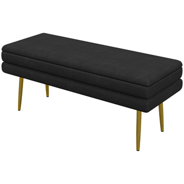 Zwarte gestoffeerde bank met opbergruimte | Kleur: Zwart | Afmetingen: 100x37.5x42 cm