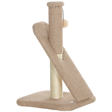 Kattenkrabpaal met sisal en speelbal | Kleur: Lichtbruin + crème-wit | Afmetingen: 33x33x54 cm